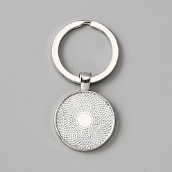 Платина Настройки кабошон сплава брелок, с железным кольцом, платина, 61 мм, лоток : 25 мм, Кулон : 35.5x27.5x3 мм