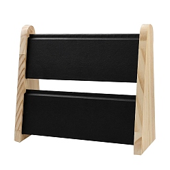 Black 2-Tier PU Leather Pendant & Necklace Display Stands, Necklace Organizer Holder with Wooden Base, Black, 30.8~31x10.7~10.8x26cm