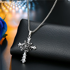 7 Men's Punk Stainless Steel Sweater Chain with Cross and Skull Pendant Necklace