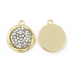 Crystal Rhinestone Pendants, with Light Gold Plated Brass Findings, Flat Round, Cadmium Free & Lead Free, Crystal, 20x17x3mm, Hole: 1.8mm