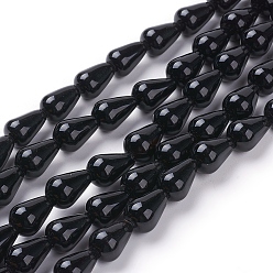 Black Agate Grade A Natural Black Agate Beads Strands, Dyed & Heated, Drop, 12x8mm, Hole: 1mm, about 33pcs/strand, 15.3 inch(39cm)