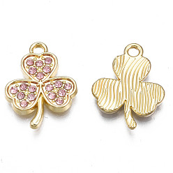 Роза Подвески из сплава , со стразами, без кадмия, без никеля и без свинца, клевер амулеты, золотой свет, роза, 18.5x14x2 мм, отверстие : 1.8 мм