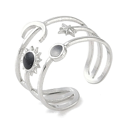 Нержавеющая Сталь Цвет 304 эмалевые кольца на пальцах манжеты из нержавеющей стали, широко открытые кольца для женщин «луна, звезда, солнце», цвет нержавеющей стали, регулируемый, 14.5 мм