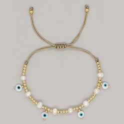 Белый Женский браслет-подвеска в виде сердца из жемчуга и стеклянных бусин ручной работы с уникальным дизайном плоских глаз, белые, 0.1 см