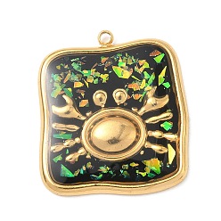 Черный 304 подвески из нержавеющей стали, эпоксидной смолы, с натуральными ракушками и пайетками внутри, квадрат с подвесками-крабами, реальный 18 k позолоченный, вакуумное покрытие pvd, чёрные, 25.5x22x3 мм, отверстие : 1.5 мм