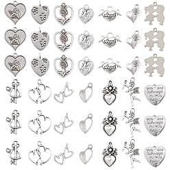 Antique Silver SUNNYCLUE Tibetan Style Alloy Pendants, Mixed Shapes, Valentine's Day, Antique Silver, 84pcs/box