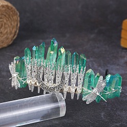 Light Sea Green Moon Dragonfly Metal Hair Bands, Natural Quartz Wrapped Hair Hoop for Bridal Crown Hair Accessories, Light Sea Green, 150x120x60mm