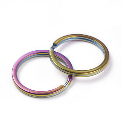 Rainbow Color Ion Plating(IP) 304 Stainless Steel Split Key Rings, Keychain Clasp Findings, Rainbow Color, 30x3mm