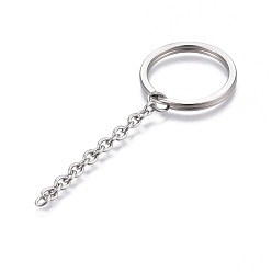 Stainless Steel Color 304 Stainless Steel Split Key Ring Clasps, For Keychain Making, with Extended Cable Chains, Stainless Steel Color, 79mm, Ring: 25.5x3mm