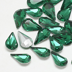 Med.Emerald Pointed Back Glass Rhinestone Cabochons, Back Plated, Faceted, teardrop, Med.Emerald, 10x6x3mm
