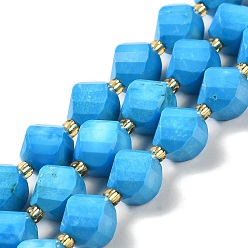 Deep Sky Blue Dyed Natural Howlite Beads Strands, with Seed Beads, Faceted Twist, Deep Sky Blue, 10.5x9x7.5mm, Hole: 1~1.2mm, about 32pcs/strand, 15.43 inch(39.2cm)