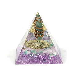 Green Aventurine Orgonite Pyramid Resin Energy Generators, Reiki Wire Wrapped Natural Green Aventurine Hexagonal Prism Inside for Home Office Desk Decoration, 60x60x60mm