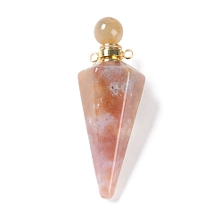 (RRHB277) Кристалл на подкладке из медово-бежевого цвета Натуральный индийский агат, граненый конус, открывающийся флакон для духов, большие подвески, с 304 фурнитурой из нержавеющей стали, золотые, 49.5~51.5x18.5x18.5 мм, отверстие : 1.8 мм
