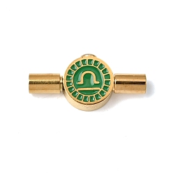 Зеленый Штыковые застежками из нержавеющей стали, с эмалью, плоский круглый с созвездиями, золотые, круглое отверстие, зелёные, 304 мм, отверстие : 22x10x5 мм