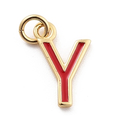 Letter Y Стойки обшивки латунные подвески, с эмалью и кольцом для прыжков, без кадмия и без свинца, долговечный, реальный 18 k позолоченный, буквы, Письмо Y, 12x7.5x1 мм, отверстие : 2.5 мм
