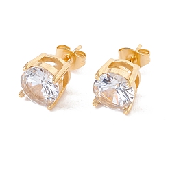 Прозрачный 6 пара плоских круглых сережек из циркония, 304 женские украшения из нержавеющей стали, золотые, прозрачные, 8 мм, штифты : 0.7 мм