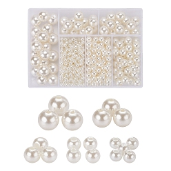 Ivoire 497pcs 5 style perles acryliques imitation perle, teint, ronde, blanc crème, 4~12x3.5~11.5mm, Trou: 1~2.7mm