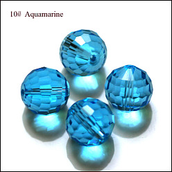 Deep Sky Blue Imitation Austrian Crystal Beads, Grade AAA, Faceted(128 Facets), Round, Deep Sky Blue, 10mm, Hole: 0.9~1mm