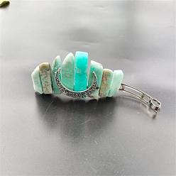 Amazonite Bohemian Style Natural Amazonite & Hollow Moon Crown Hair Barrettes, with Metal Clips, for Women Girls, 80mm