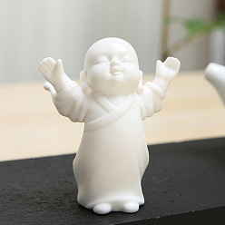 Белый Керамика статуя буддийского монаха, украшение для домашнего офиса по фэн-шуй, белые, 70x45x75 мм