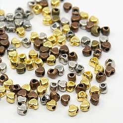 Mixed Color Tibetan Style Heart Spacer Beads, Nickel Free, Mixed Color, 3.5x4x3mm, Hole: 1.5mm, about 1300pcs/200g