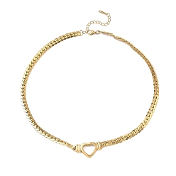 Золотой 304 женские ожерелья с подвесками в форме сердца из нержавеющей стали, золотые, 15.87 дюйм (40.3 см)