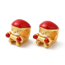 Matte Gold Color Christmas Rack Plating Brass Enamel European Beads, Large Hole Beads, Long-Lasting Plated, Santa Claus, Matte Gold Color, 11.5x10x10mm, Hole: 4.5mm