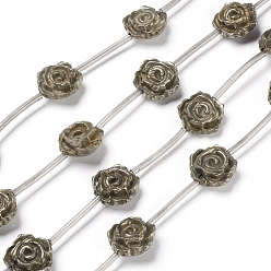 Pyrite Natural Pyrite Beads Strands, Rose, 16x16x7.5mm, Hole: 1.4mm, about 12pcs/strand, 16.54 inch(42cm)