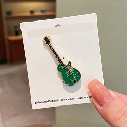 Green Musical Instruments Guitar Enamel Pin, Golden Alloy Brooch for Backpack Clothes, Green, 45x15mm