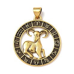 Овен Латунные подвески, стойки покрытие, плоские круглые с созвездием, без свинца и без кадмия, долговечный, Овен, 26x23.5x1.5 мм, отверстие : 3.8x3.4 мм