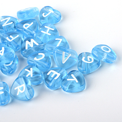 Dodger Blue Transparent Acrylic Heart Horizontal Hole Letter Beads, Dodger Blue, 10.5x11.5x4.5mm, Hole: 2mm, about 1300pcs/500g