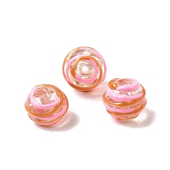 Pink Бусины ручной работы из эмали с золотым песком, бусины ручной работы, круглые, два тона, розовые, 12~13x11~12 мм, отверстие : 1.5~1.8 мм