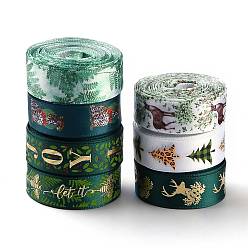 Dark Green 7 Rolls Christmas Satin Ribbon, Polyester Ribbon, for Making Crafts, Gift Package, Christmas Themed Pattern, Dark Green, 5/8 inch(17mm), 5 yards/roll(4.57m/roll)