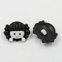 Black Acrylic Shank Buttons, 1-Hole, Dyed, Doll, Black, 22x17x5mm, Hole: 2mm