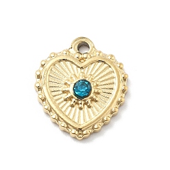 Синий Циркон 304 из нержавеющей стали горный хрусталь подвески, сердце прелести, ионное покрытие (ip), реальный 14 k позолоченный, синий циркон, 12x10x2.5 мм, отверстие : 1.2 мм