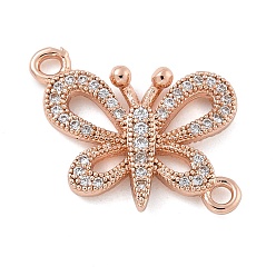 Розовое Золото Стойка покрытие латунь микропаве прозрачный кубический цирконий бабочка соединительные подвески, долговечный, без кадмия и без свинца, розовое золото , 16x18.5x3 мм, отверстие : 1.6 мм