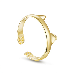Золотой Крошечные и нежные кошачьи ушки 925 кольца-манжеты из стерлингового серебра, открытые кольца, золотые, 17.2x6.13 мм