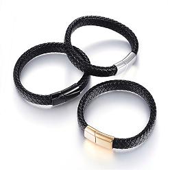 Mixed Color Braided Leather Cord Bracelets, with 304 Stainless Steel Magnetic Clasps, Mixed Color, 8-5/8 inch(220mm)x12mm