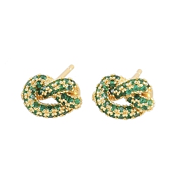 Зеленый Серьги-гвоздики из латуни с микропаве из кубических цирконий, стойки покрытие, долговечный, без кадмия и без свинца, реальный 18 k позолоченный, зелёные, 7x11.5 мм
