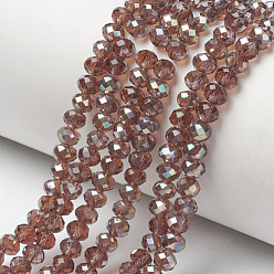 Indian Red Electroplate Glass Beads Strands, Half Plated, Rainbow Plated, Faceted, Rondelle, Indian Red, 4x3mm, Hole: 0.4mm, about 123~127pcs/strand, 16.5~16.9 inch(42~43cm)