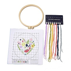Heart Heart DIY Cross Stitch Beginner Kits, Stamped Cross Stitch Kit, Including Printed Fabric, Embroidery Thread & Needles, Embroidery Hoop, Instructions, 0.3~0.4mm, 8 colors