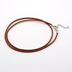 Saddle Brown Leather Cord Necklace Making, with Brass Lobster Claw Clasps and Brass Tail Chains, Saddle Brown, 18~18.5 inch