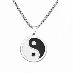 Yin-yang Alloy Pendant Necklaces for Men, Stainless Steel Box Chain Necklace, Yin-yang, 23.62 inch(60cm)
