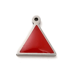 Red 304 Stainless Steel Enamel Charms, Triangle Charm, Stainless Steel Color, Red, 11.4x11x1.4mm, Hole: 1mm