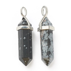 Snowflake Obsidian Natural Snowflake Obsidian Pendants, with Platinum Tone Brass Findings, Bullet, 39.5x12x11.5mm, Hole: 4.5x2.8mm