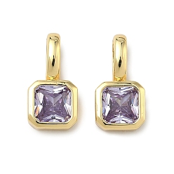 Средний Фиолетовый Латунные микро проложить кубического циркония прелести, квадратных амулеты, без кадмия и без свинца, долговечный, стойки покрытие, реальный 18 k позолоченный, средне фиолетовый, 15x7.5x3.5 мм, отверстие : 6x4 мм