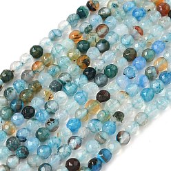 Светло-Голубой Природный агат бисер нитей, граненые, круглые, окрашенная и подогревом, Небесно-голубой, 4 мм, отверстие : 0.8 мм, около 88~94 шт / нитка, 14.5 дюйм