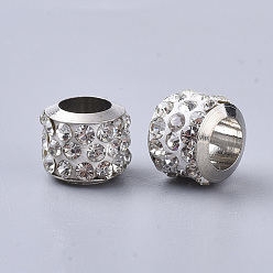 Platinum Polymer Clay Rhinestone European Beads, with Brass Single Cores, Large Hole Beads, Column, Crystal, Platinum, PP11(1.7~1.8mm), 8.5x7mm, Hole: 5mm