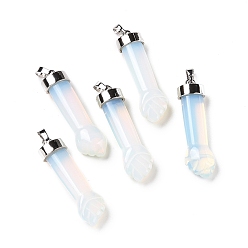 Опал Opalite подвески, с латунной фурнитурой платинового цвета, форма кулака, 45x12x10 мм, отверстие : 4.5x7.5 мм