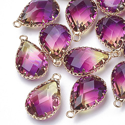Purple K9 Glass Imitation Tourmaline Pendants, with Golden Tone Brass Findings, Faceted, Teardrop, Purple, 23x13.5~14x8mm, Hole: 2mm